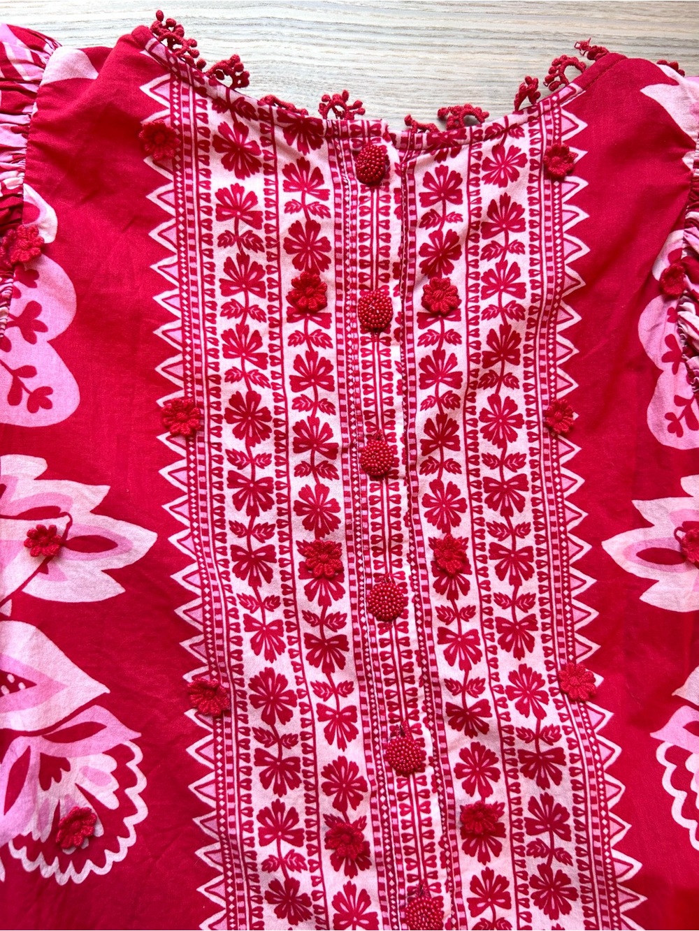 Farm Rio Flora Tapestry Blouse Puff Sleeve Peasant Boho Statement Bold Red XS - Picture 10 of 16